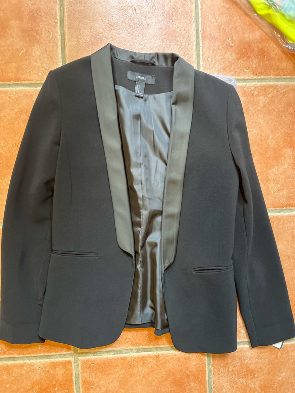 Forever 21 Black Satin-Trim Tuxedo Blazer